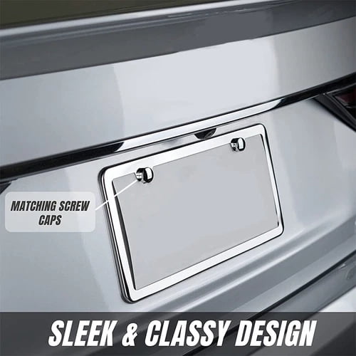 License Plate Frame 2pcs Silver Chrome Plated Rustproof Universal Stainless Steel License Plate Holder weatherproof