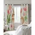 thumbnail image 2 of Easter Bunny Blackout Curtains 45 Inches Long, Kitchen Black Out Window Treatments, Pink Tulip Flowers Spring Leaves Rustic Botanical Thermal Lined Drapes for Small Window with Grommet 42"x45", 2 of 8