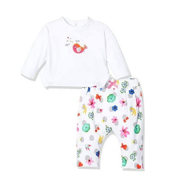 Catimini Long Sleeve T-Shirt with Printed Jersey Joggers - White - Spring Fish Floral - Size 12 Months