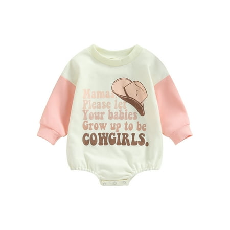 

Qtinghua Western Newborn Baby Boy Girl Clothes Cow Print Romper Sweatshirt Cowboy Long Sleeve Sweater Tops Pink 12-18 Months