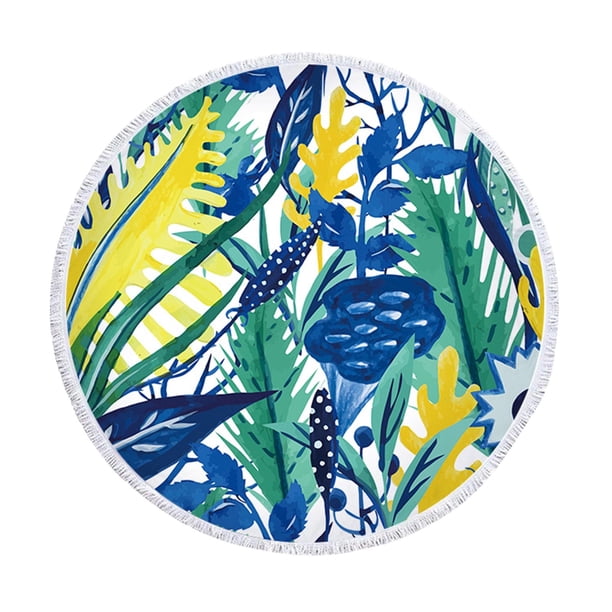 Xihbxyly Toalla de Playa Tropical, Diseño Redondo Extragrande, Microfibra Supersuave, Secado Rápido para Aventuras Al Aire Libre, Camping, Yoga y Piscina, 150 X 150 Cm, Detalle de Borlas.