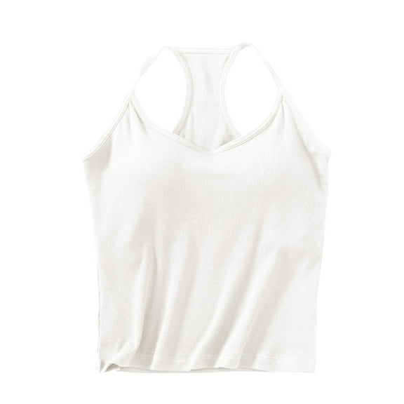 Crop Tank Top Pack for Women Built in Bra Seamless Sleeveless Shirts Racerback Spaghetti Strap Cami Cropped Top
