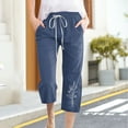 thumbnail image 2 of Sijiajgjfu Womens Cotton Linen Capris Pants Print Capri Pant Navy L, 2 of 4