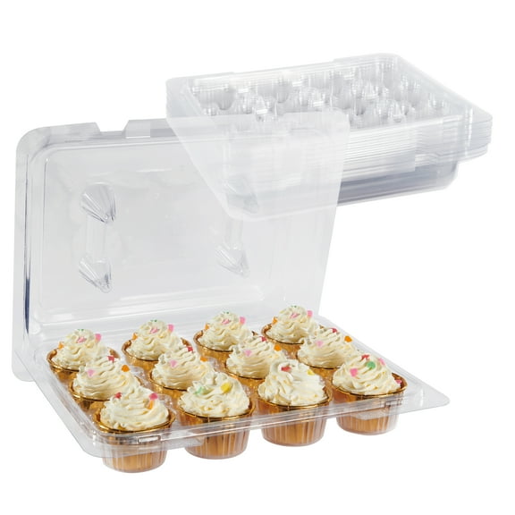 Ridgesun Cupcake Carriers for 12 Cupcakes,Premium Crystal-Clear Cupcake Boxes - 12 Sets of 10-Pack Standard Size, Easy Access, Eco-Friendly