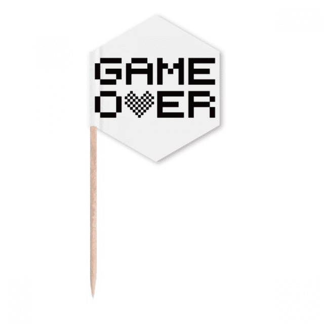 Cure-Dents Gris Noir Game Over Pixel Drapeaux Pics à Cupcakes Célébration de Fête