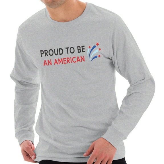 Plus Size Proud American Phrase Ring Spun Cotton Premium Long Sleeve Graphic Shirt - Heather Grey XL