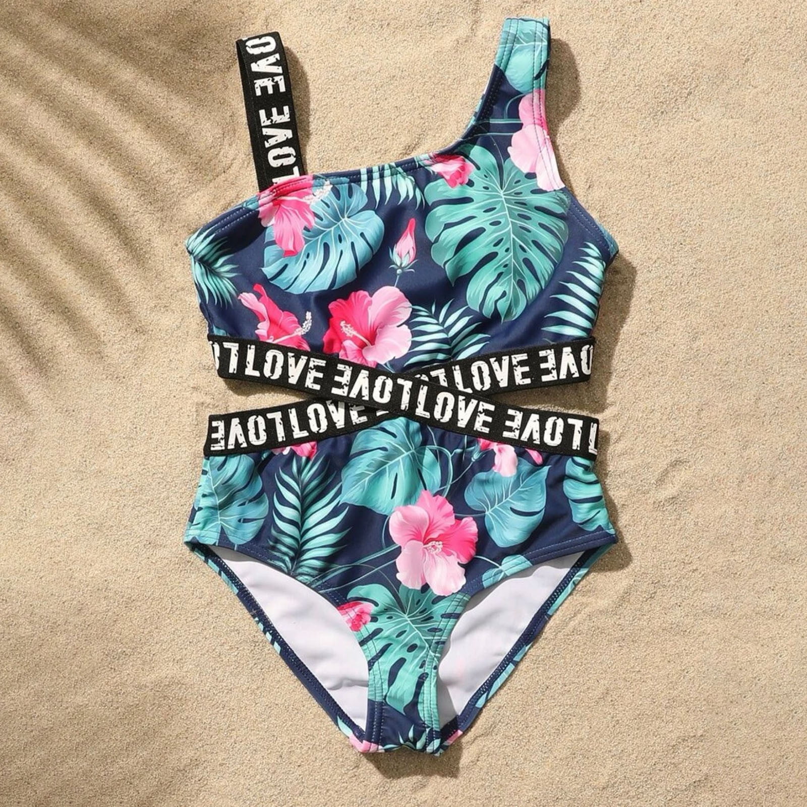 Summer Savings Clearance Qaailabf Swimsuits for Teen Girls 13 14 Years Baby Girls Swimwear Children s Swimsuit Sleeveless Leaves Print Swimsuit