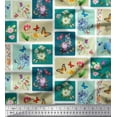 thumbnail image 1 of Soimoi Tissu Crêpe Polyester Bleu Imprimé Floral & Insecte au Mètre 52 Pouces de Large, 1 of 3