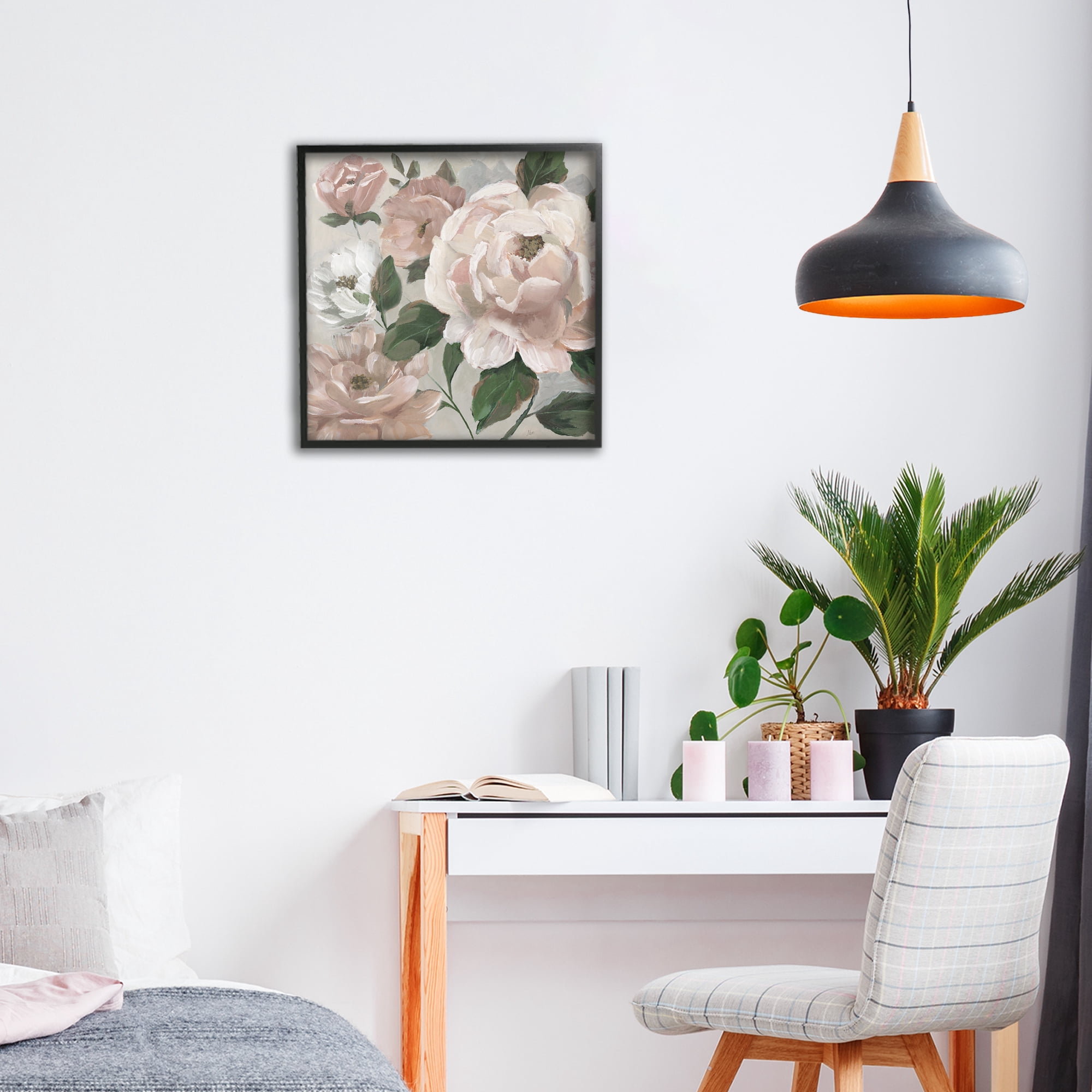 Stupell Industries Delicate Blush Peonies with Leaves Black Framed Giclee Art, design by Nan