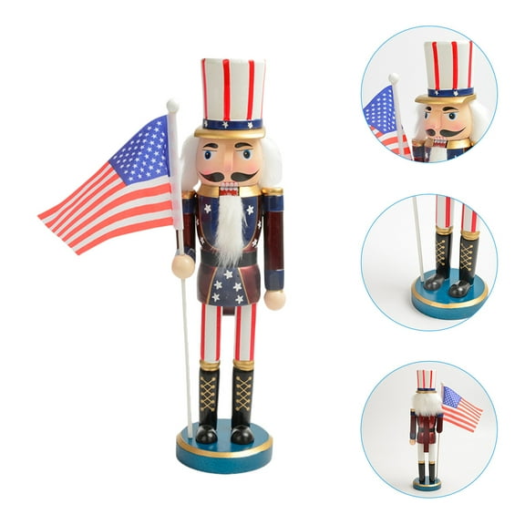 LULULION American Style Wooden Nutcracker Decoration with Flag for Desktop and Festival Decor