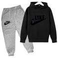 thumbnail image 3 of Conjunto de 2 piezas de sudadera con capucha y pantalón con estampado de marca de diseñador para niños y niñas, ropa deportiva informal de moda para primavera y otoño, 3 of 5