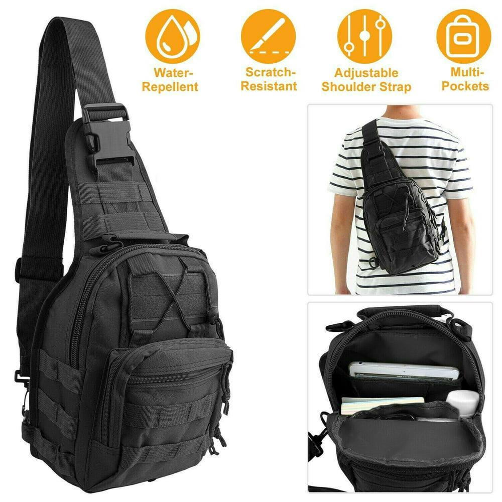 Ayabay - Black Sling Chest Bag Backpack Molle Bag Outdoor Range Day ...