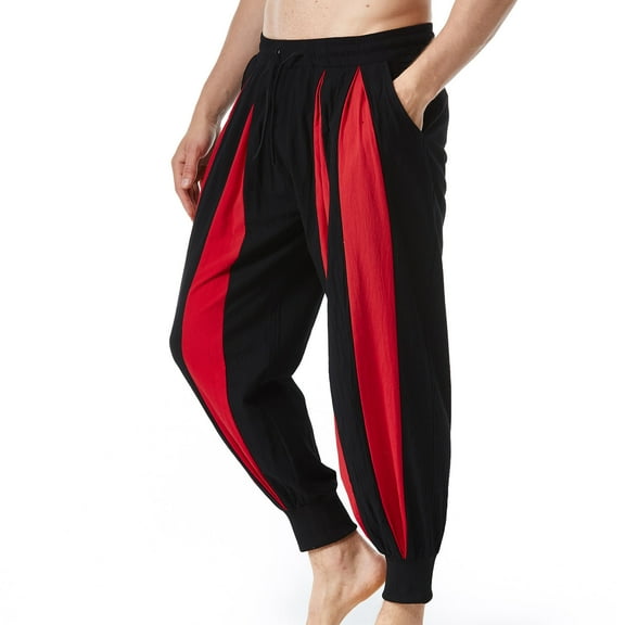 Ndbuld Mens Pants Mens Cargo Pants Men Fashion Patchwork Casual Elastic Waist Pocket Trousers Sport Pants Evergreen Red L