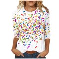 thumbnail image 2 of Cadancy Mardi Gras Shirts for Women 3/4 Sleeve Holiday Funny Graphic Round Neck Loose Tops Pullover Rave Party Carnival Blouse Trendy Casual Shirt, 2 of 6