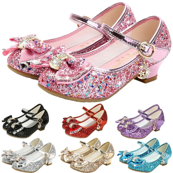 Girls Dress Shoes Mary Jane Wedding Party Shoes Glitter Bridesmaids Princess Heels (Toddler/Little Kid/Big Kid)