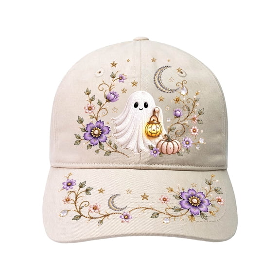 Wsysadlol Halloween Decor Women Adults Halloween Baseball Cap With Cute Ghost Print Casual Themed Headwear Fashion Accessory For Holiday Beige