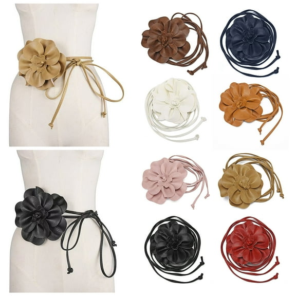 Harmtty Boho Flower Waist Belt for Women Girls Floral Faux Leather Rope Waist Band Wedding Dress Thin Waistband