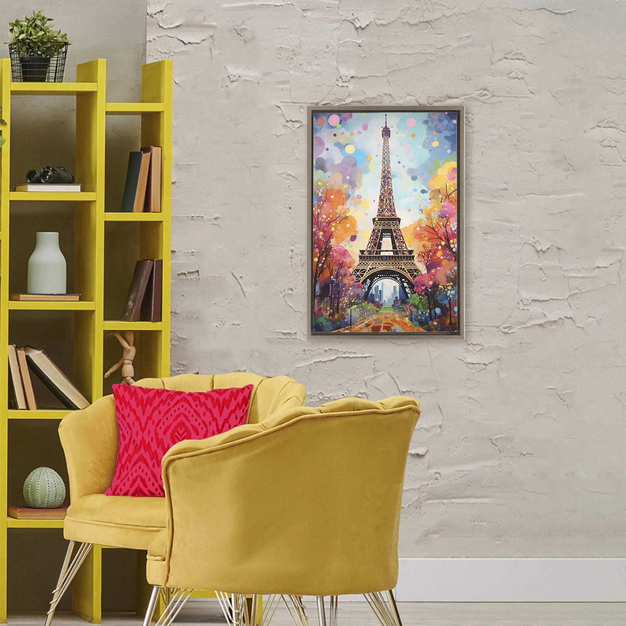Stupell Industries Eiffel Tower with Colorful Trees Brown Framed Floater Canvas Wall Art, design by Creative Studio