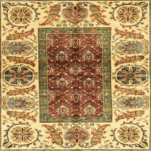 Ahgly Company Indoor Square Abstract Chrome Gold Yellow Abstract Area Rugs, 5' Square