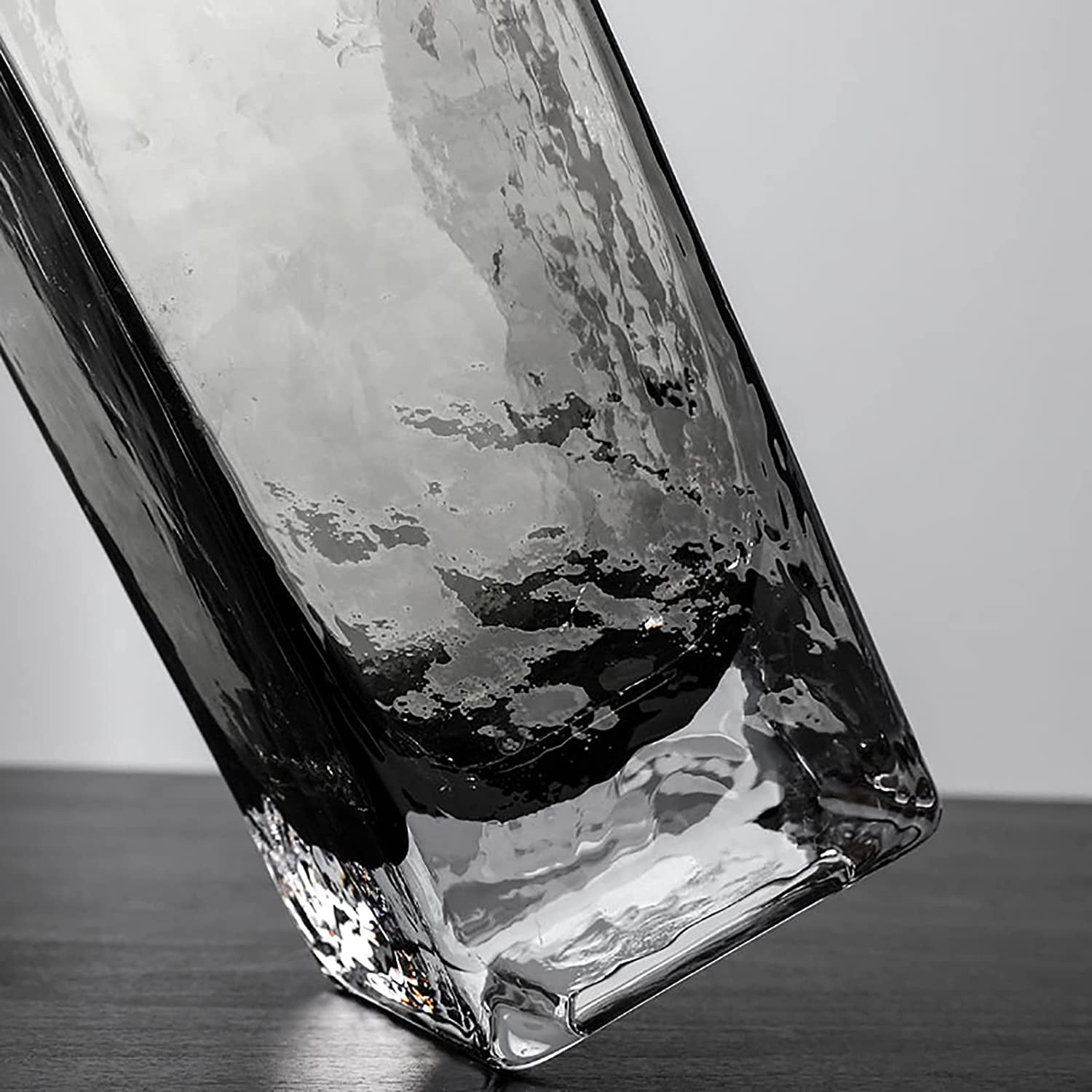 Tall Square Glass Vase,Handmade Hammered Crystal Flower Vase