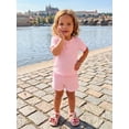 thumbnail image 4 of Loicainy Toddler Baby Girl 2Pcs Waffle Outfits Set 3 6 12 18 24 Months 2T 3T 4T Short Sleeve Half Button-up Crew Neck T-shirt and Shorts Summer Clothes Set, 4 of 9