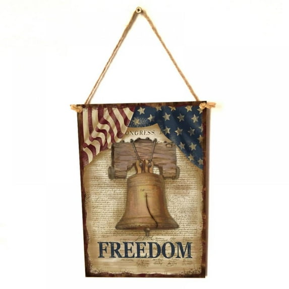 4th of July Independence Day Wooden Plaque Sign Rectangle Crafts Decoration, Universal Household Signs for Front Door Home Kitchen Porch Wall, 10.24*7.09 Inch