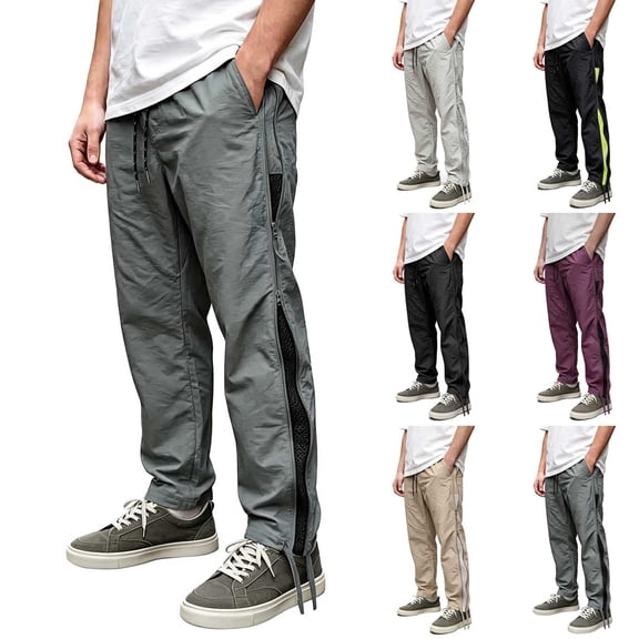 Men's Casual Elastic Waist Straight Leg Pants with Zipper Pockets, Mesh Lining Athletic Joggers, Quick Dry Breathable Lightweight Cargo Trousers for Running Gym Workout, Summer