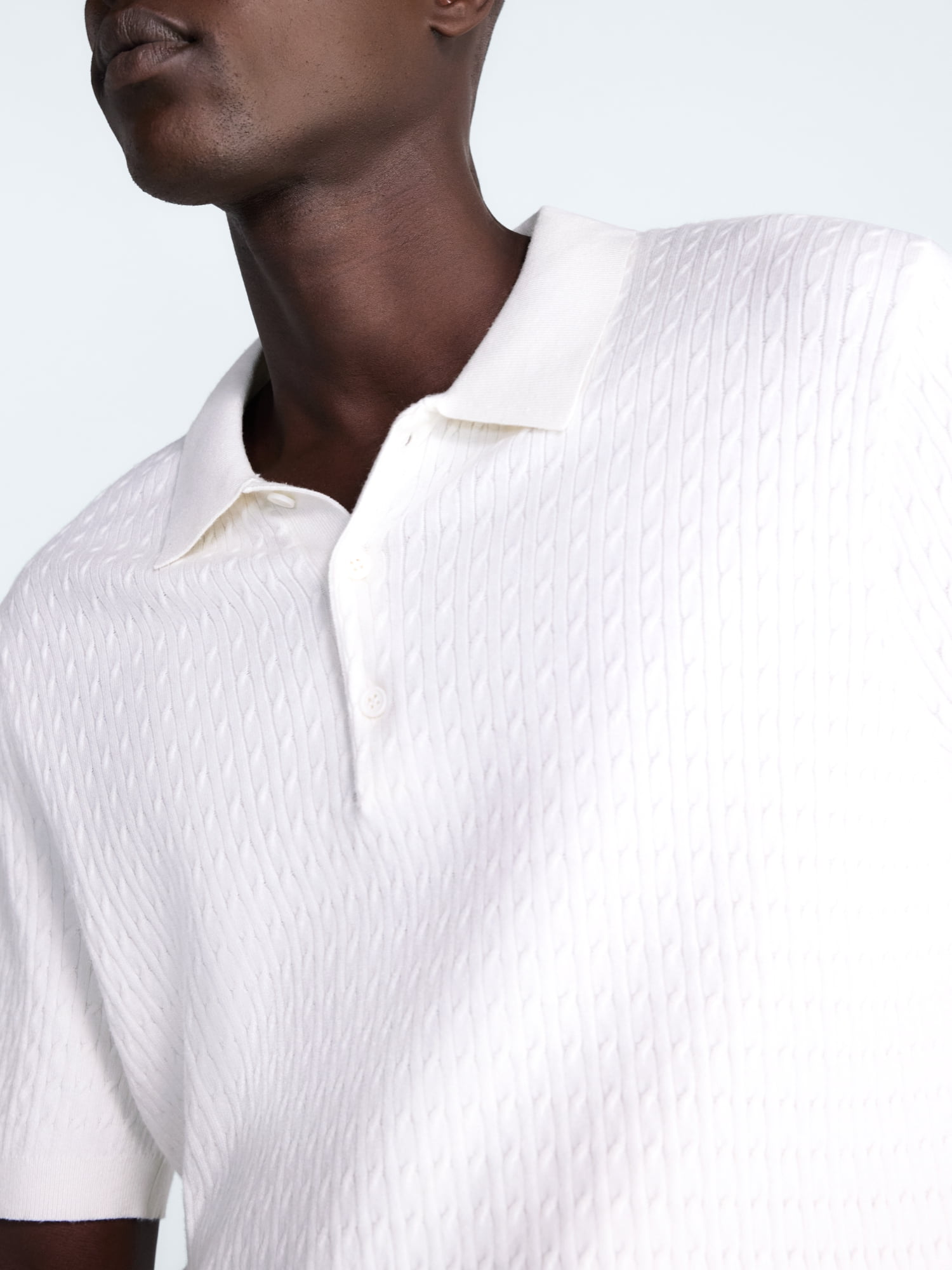 Free Assembly Men's Cozy Yarn Cable Knit Polo Sweater with Short Sleeves, Sizes XS-3XL