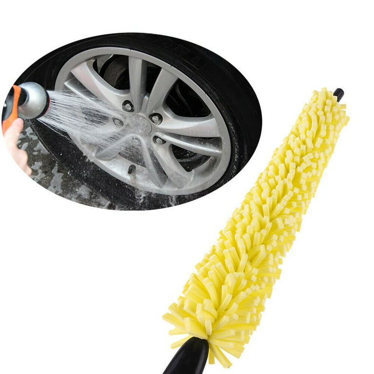 Car Wheel Brush Black Plastic Handle Yellow Sponge Tire Rim Cleaner  Accessory
