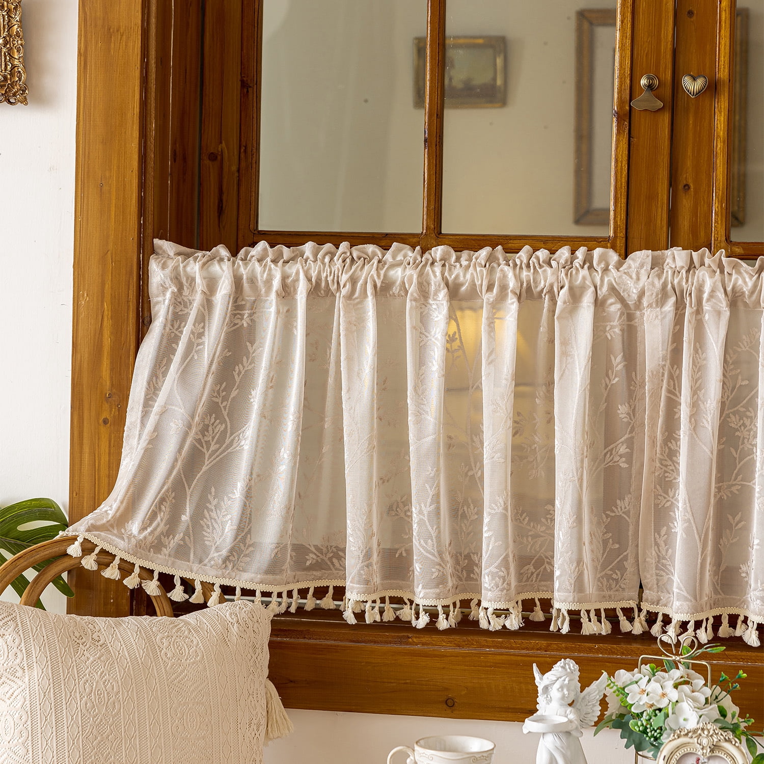 Short Kitchen Curtains, 2PCS 60x45cm Semi-Sheer Net Curtains With Eyelets, For Small Windows, Bathroom, Or Café Style-511459