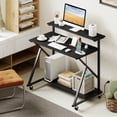 thumbnail image 4 of Costway Rolling Computer Desk with Charging Station Monitor Stand Storage Shelf for Writing Black, 4 of 10