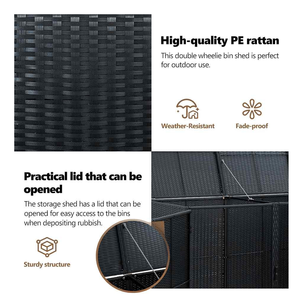 vidaXL Double Wheelie Bin Shed with Lid and Lockable Doors, Poly Rattan 31.5"x58.3"x43.7"