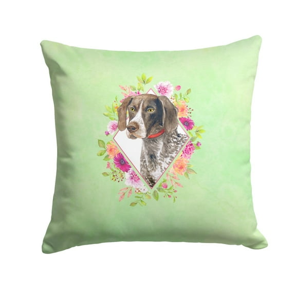 Carolines Treasures CK4317PW1414 German Shorthaired Pointer Green Flowers Fabric Decorative Pillow  14Hx14W multicolor