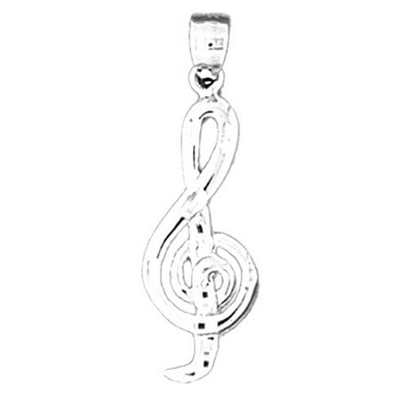 14K White Gold Treble Clef Music Symbol Pendant - 29 mm