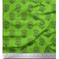 thumbnail image 1 of Soimoi Green polyester Crepe Fabric Leaves & Floral Block Printed Fabric 1 Yard 42 Inch Wide, 1 of 4