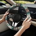 thumbnail image 5 of Renewold Auto Steering Wheel Cover Unviersal 15 Inch Steering Wheel Wrap Cover Auto Interior Accessories Decor for All Seasons, Southwest American Tribal Teal Chocolate Color, 5 of 7