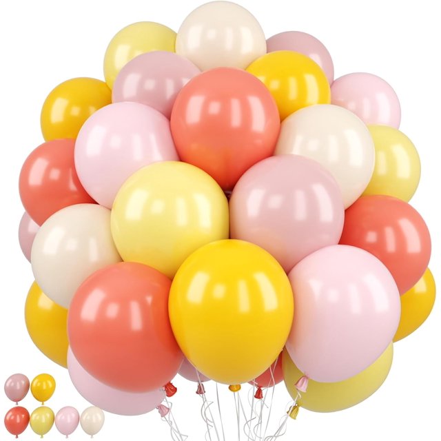 Yanonmyfd Pink and Purple Balloons, 50PCS 12 Inch Confetti Balloons, Metallic Purple Pink Latex Balloons with Ribbon, Party Balloons for Birthday Shower Wedding Party Decorations,Boho-pink Yellow
