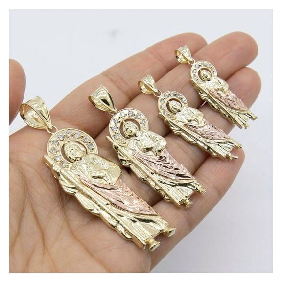 Diamond-Cut Face of Jesus with Halo Pendant Unisex Adult 10K Tri-Color Gold , All Sizes - Goldum NYC