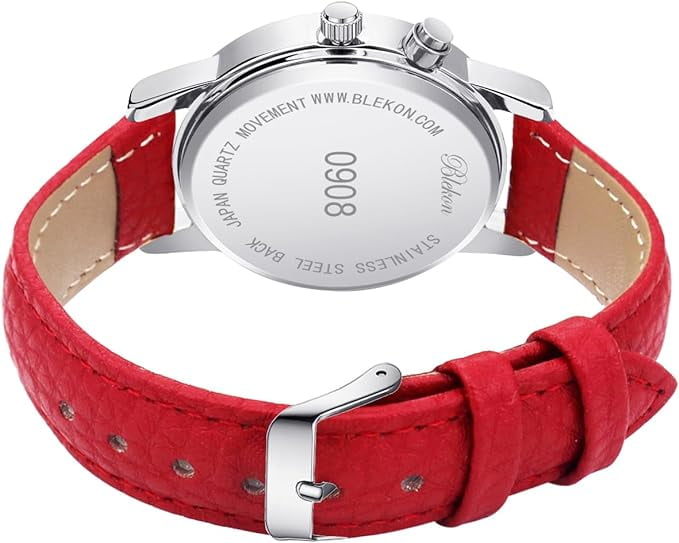 Blekon Collections Women's Quartz 36mm Case Christmas-Themed Leather Two Piece Strap Watch