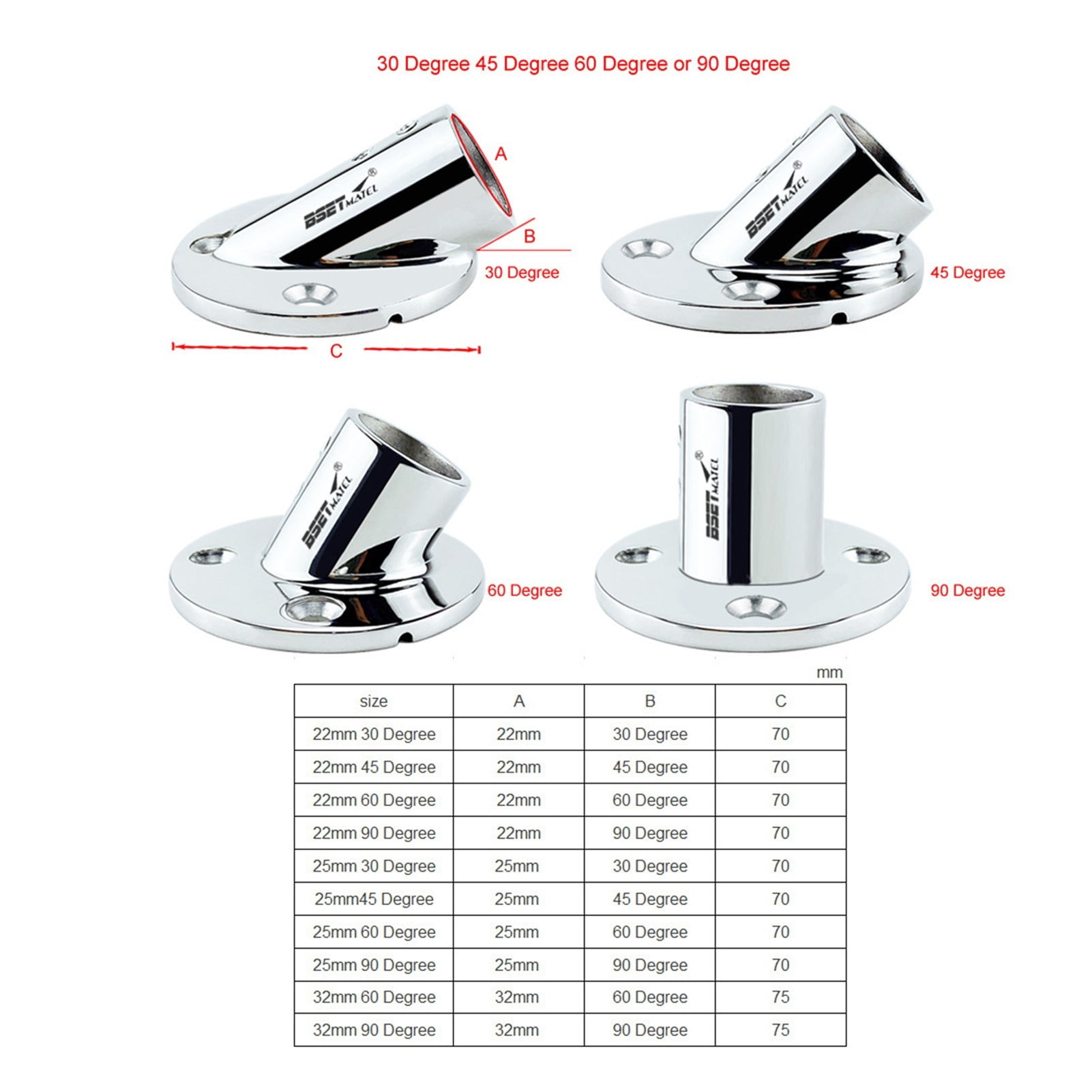 Laorde 316 Stainless Steel Boat Rail Fittings - 1 Inch, 60 Degree, Marine Grade (2 Pack) - View #5