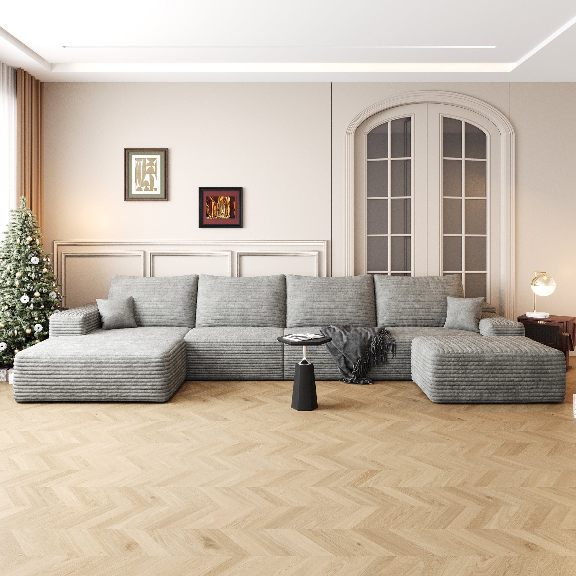 MAYEERTY 135" Gray Modern Modular Cloud Sectional No Assembly Durable Gray Sofa