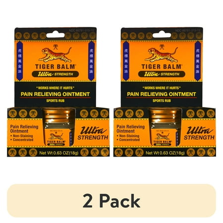 (2 pack) Tiger Balm Ultra Strength Pain Relief Ointment, 0.63 oz Jar, Relieves Backaches, Sore Muscles, Strains