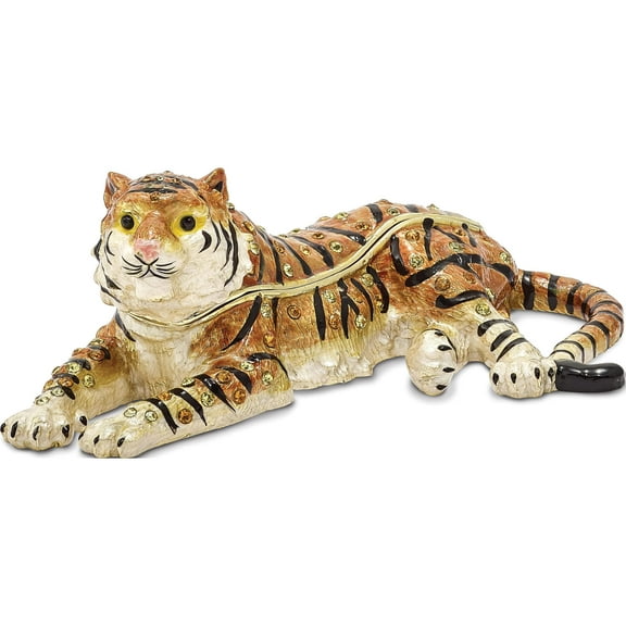 Fashion Bejeweled Talinda Relaxing Tiger Trinket Box (5 X 3) Made In China bj2054