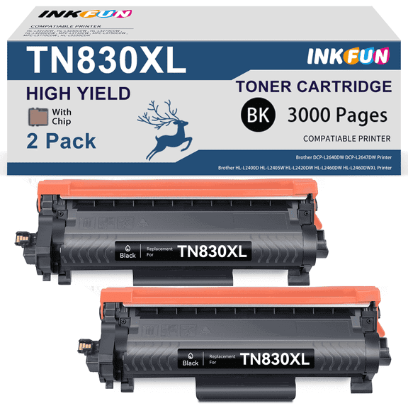 TN830XL TN830 Toner Cartridge Replacement for Brother TN830XL TN-830XL TN830 Toner Cartridge for Brother DCP-L2640DW HL-L2460DW HL-L2405W HL-L2400D HL-L2480DW MFC-L2820DW Printer (2 Black)