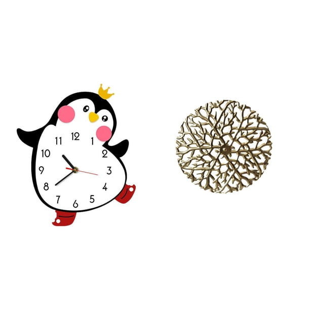 Reloj De Pared De Madera Con Diseño De Pingüino De Dibujos Animados, Decorativo, Bonito, A Pilas, Para El Hogar, Dormitorio, Escultura De Pared De Metal Multifuncional, Arte Rústico, Estatua