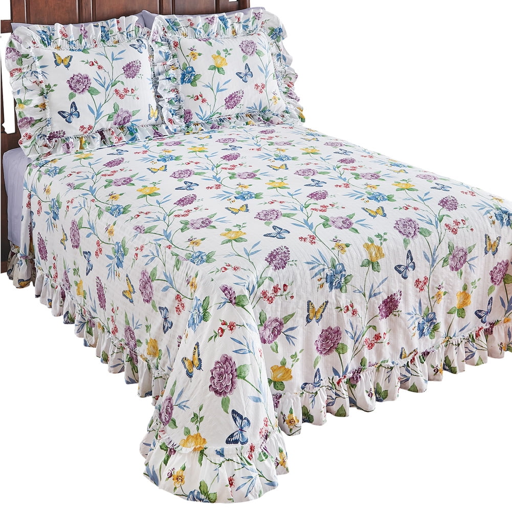 Collections Etc Yellow Sunflower and Lavender Plisse Ruffled Bedspread Full Seasonal D/écor for Bedroom