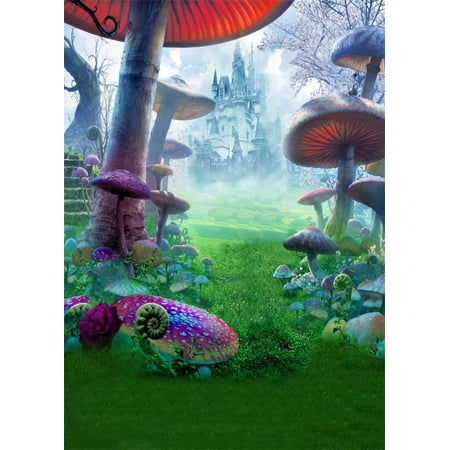 ABPHOTO 5x7ft Photography Backdrop Fairytale Castle in Mushroom Forest Fairy Tale World Backdrops for Photo Shoots Lovers Party Game Adult Kids Baby