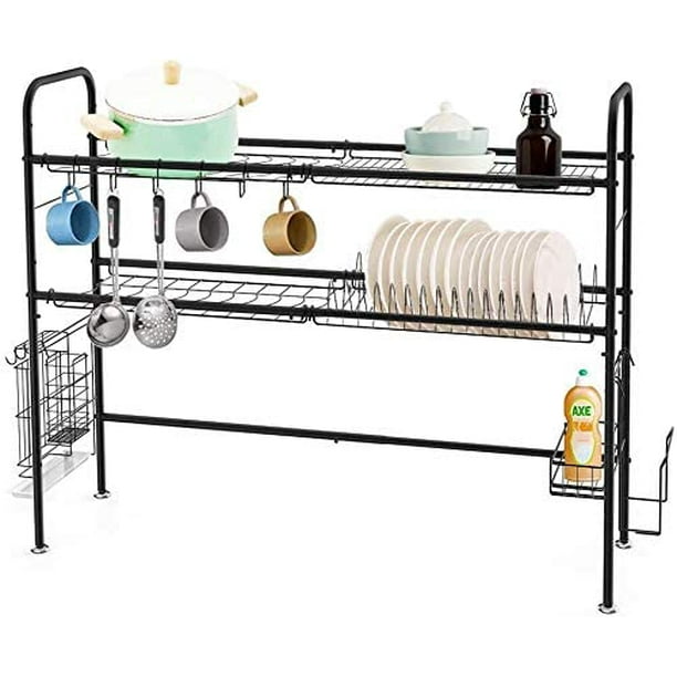 Heomu Over The Sink Dish Drying Rack 2 Tier Sus304 Large Dish Drainer For Home Kitchen Counter Storage Large Stainless Steel Dish Dryer Black Sink Width Limit Sink Size 35 Inch Walmart Com