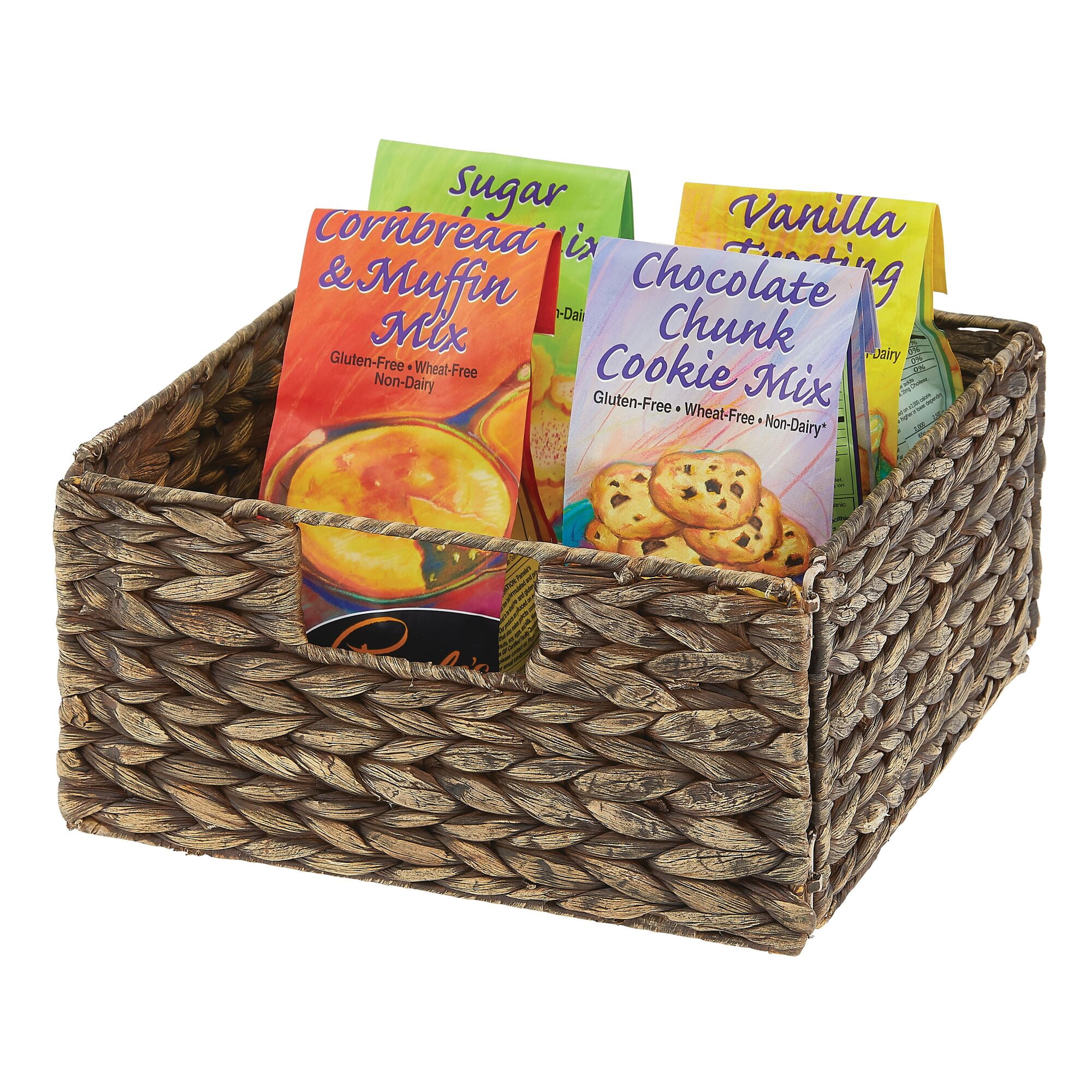 mDesign Woven Hyacinth Kitchen Basket Organizer with Handles, 4 Pack, Brown Wash