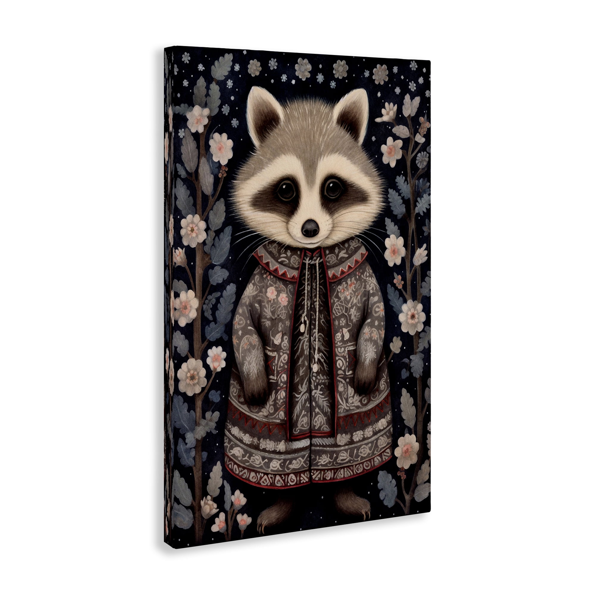 Stupell Industries Woodland Pattern Raccoon Animals & Insects Painting Gallery Wrapped Canvas Art Print Wall Art, 30 x 45